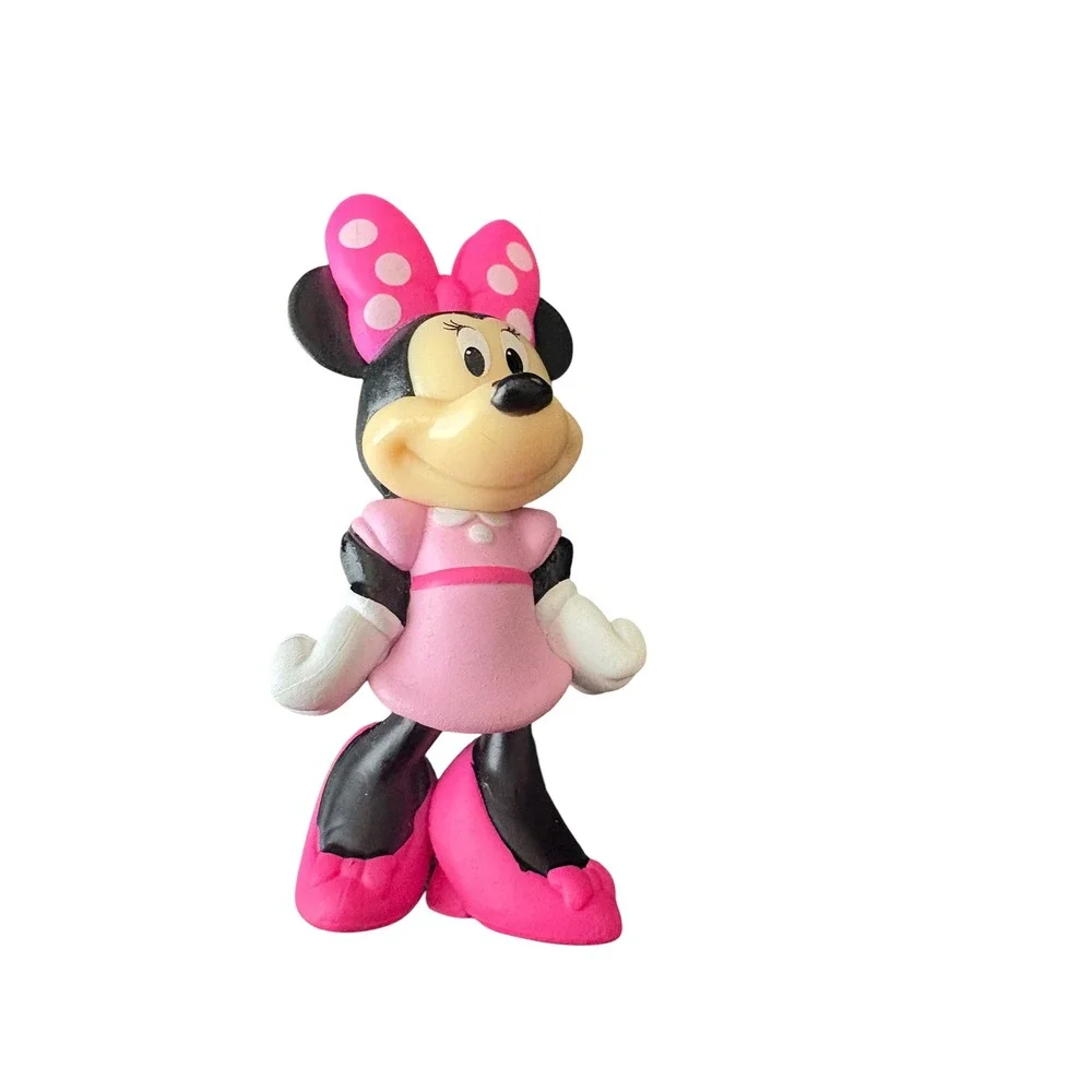 Disney Minnie Mouse PVC Figure Pink Dress Polka Dot Bow Jakks Pacific 2.5